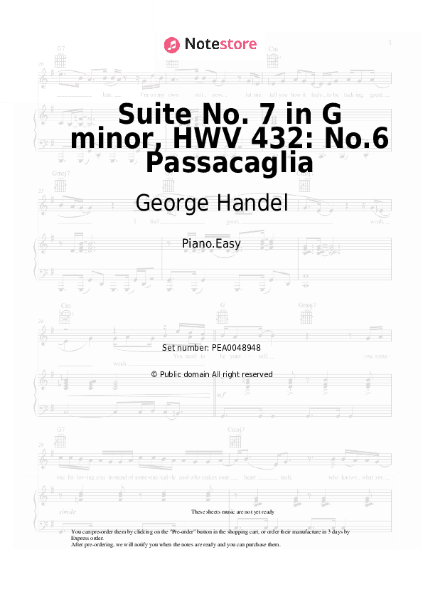 Suite No. 7 in G minor, HWV 432: No.6 Passacaglia - George Handel Piano Sheet Music Easy - Piano.Easy
