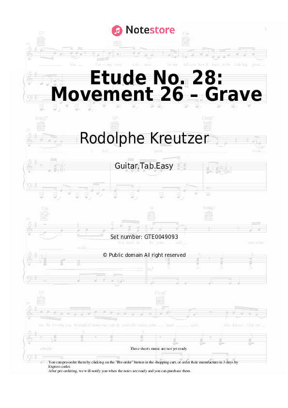 Etude No. 28: Movement 26 – Grave - Rodolphe Kreutzer Tabs Easy - Guitar.Tab.Easy