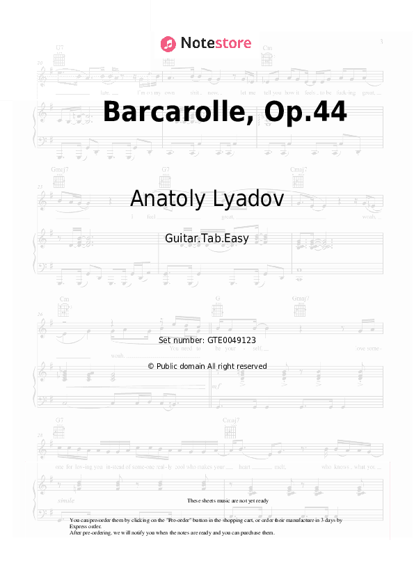Barcarolle, Op.44 - Anatoly Lyadov Tabs Easy - Guitar.Tab.Easy