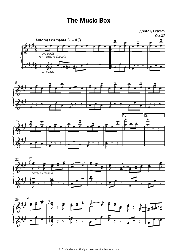 The Music Box, Op.32 - Anatoly Lyadov Piano Sheet Music - Piano.Solo