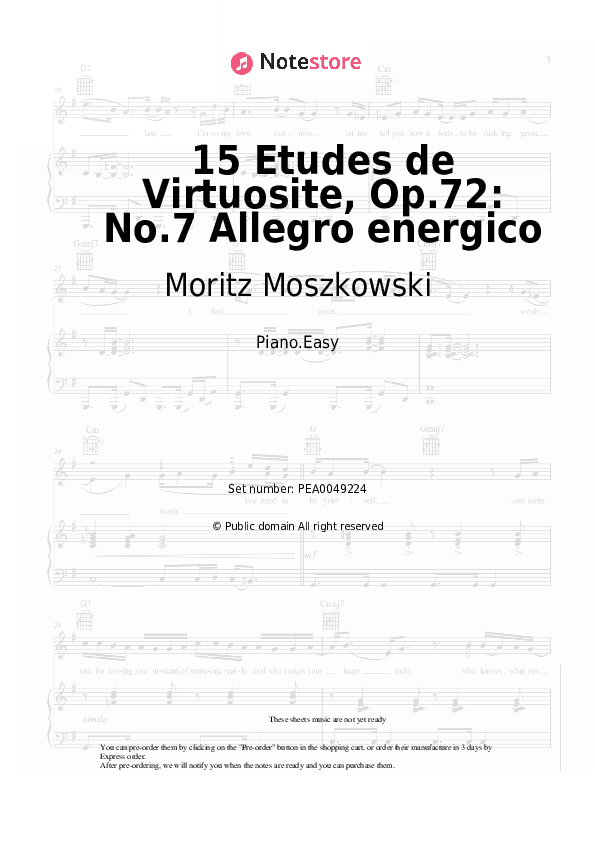 15 Etudes de Virtuosite, Op.72: No.7 Allegro energico - Moritz Moszkowski Piano Sheet Music Easy - Piano.Easy