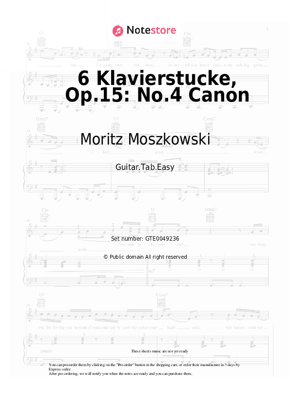 6 Klavierstucke, Op.15: No.4 Canon - Moritz Moszkowski Tabs Easy - Guitar.Tab.Easy