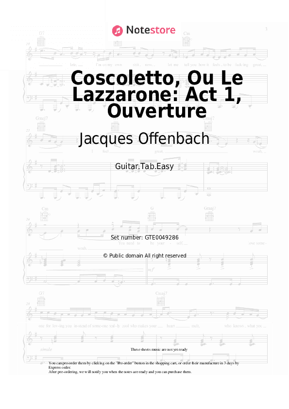 Coscoletto, Ou Le Lazzarone: Act 1, Ouverture - Jacques Offenbach Tabs Easy - Guitar.Tab.Easy