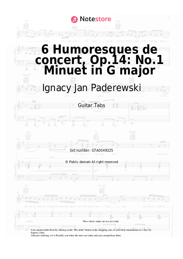 6 Humoresques de concert, Op.14: No.1 Minuet in G major - Ignacy Jan Paderewski Tabs - Guitar.Tabs