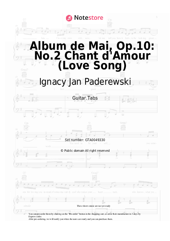 Album de Mai, Op.10: No.2 Chant d'Amour (Love Song) - Ignacy Jan Paderewski Tabs - Guitar.Tabs