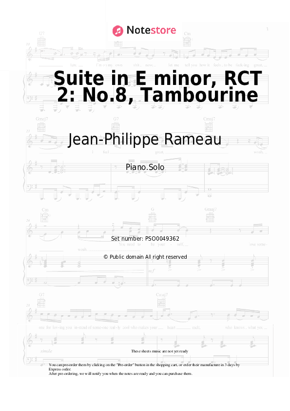 Suite in E minor, RCT 2: No.8, Tambourine - Jean-Philippe Rameau Piano Sheet Music - Piano.Solo