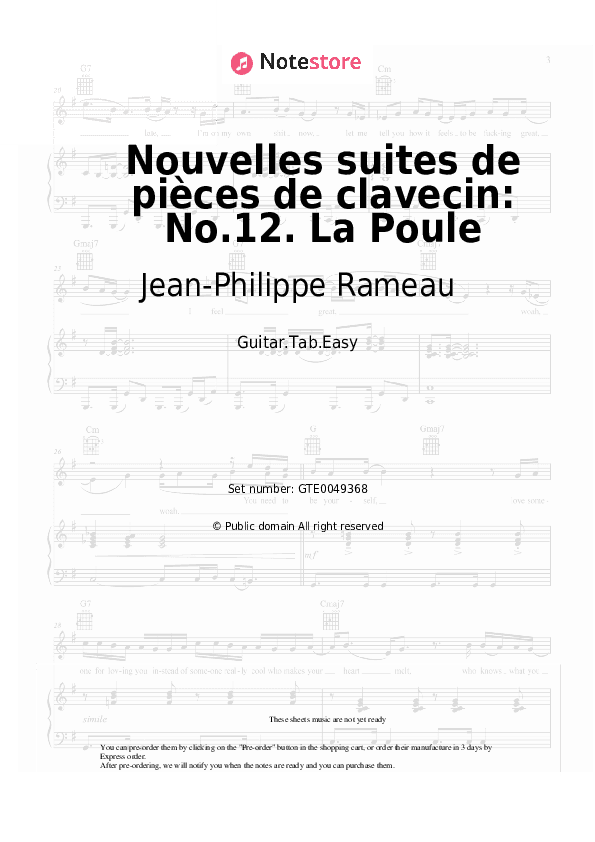 Nouvelles suites de pièces de clavecin: No.12. La Poule - Jean-Philippe Rameau Tabs Easy - Guitar.Tab.Easy