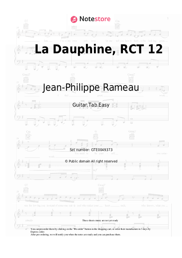 La Dauphine, RCT 12 - Jean-Philippe Rameau Tabs Easy - Guitar.Tab.Easy