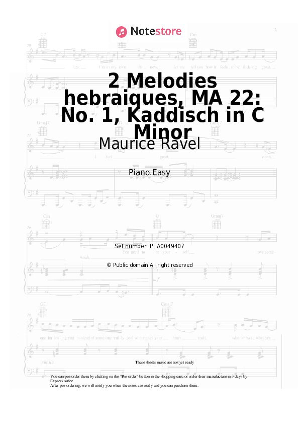 Deux Melodies hebraiques, MA 22: No. 1, Kaddisch in C Minor - Maurice Ravel Piano Sheet Music Easy - Piano.Easy