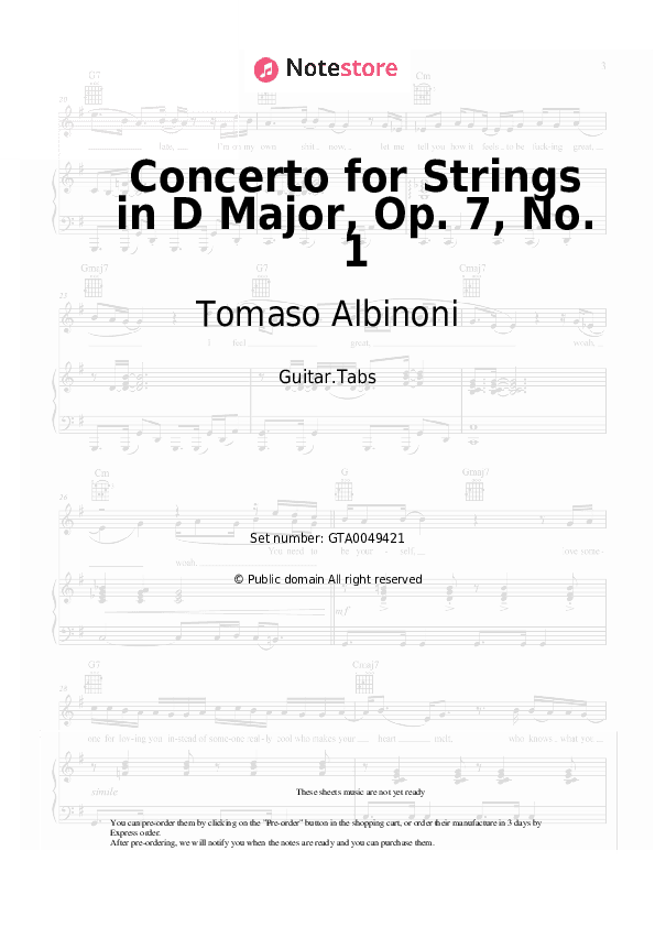 Concerto for Strings in D Major, Op. 7, No. 1 - Tomaso Albinoni Tabs - Guitar.Tabs