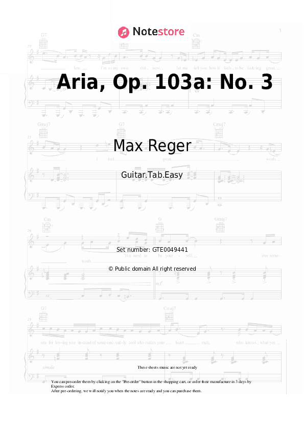 Aria, Op. 103a: No. 3 - Max Reger Tabs Easy - Guitar.Tab.Easy