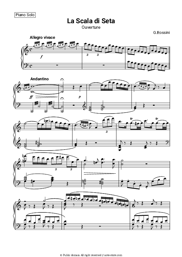 Overture to La scala di seta - Gioachino Rossini Piano Sheet Music - Piano.Solo