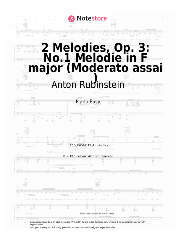 2 Melodies, Op. 3: No.1 Melodie in F major (Moderato assai ) - Anton Rubinstein Piano Sheet Music Easy - Piano.Easy