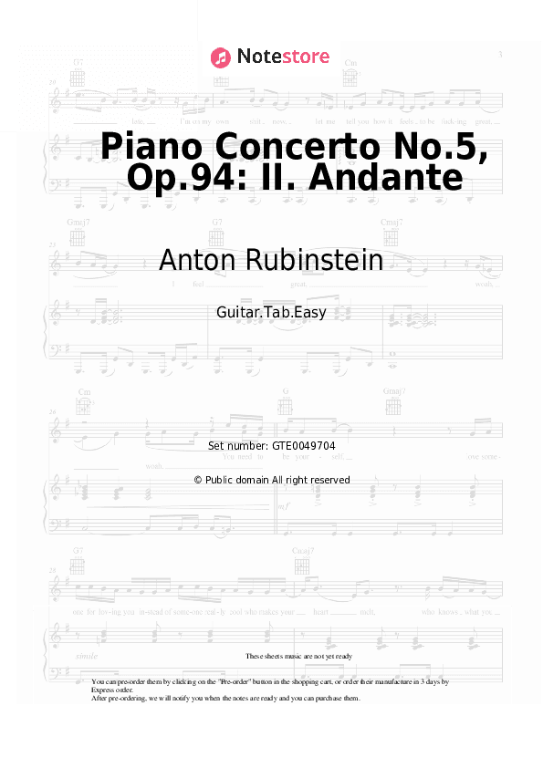 Piano Concerto No.5, Op.94: II. Andante - Anton Rubinstein Tabs Easy - Guitar.Tab.Easy