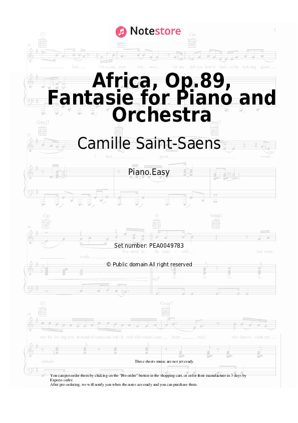 Africa, Op.89, Fantasie for Piano and Orchestra - Camille Saint-Saens Piano Sheet Music Easy - Piano.Easy