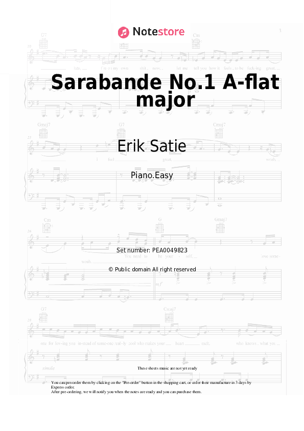 Sarabande No.1 A-flat major - Erik Satie Piano Sheet Music Easy - Piano.Easy