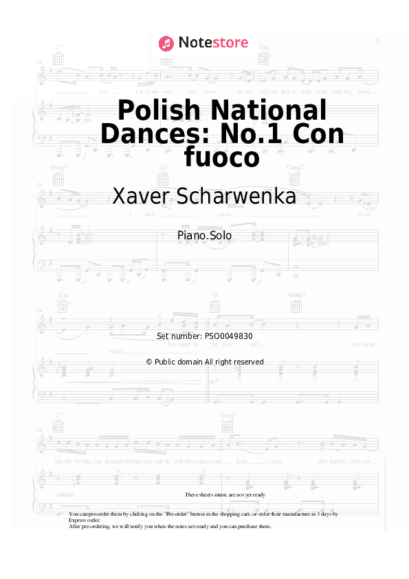 Polish National Dances, Op.3: No.1 Con fuoco (E-flat minor) - Xaver Scharwenka Piano Sheet Music - Piano.Solo