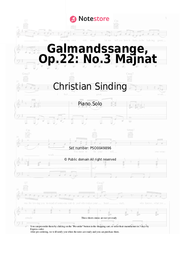Galmandssange, Op.22: No.3 Majnat - Christian Sinding Piano Sheet Music - Piano.Solo