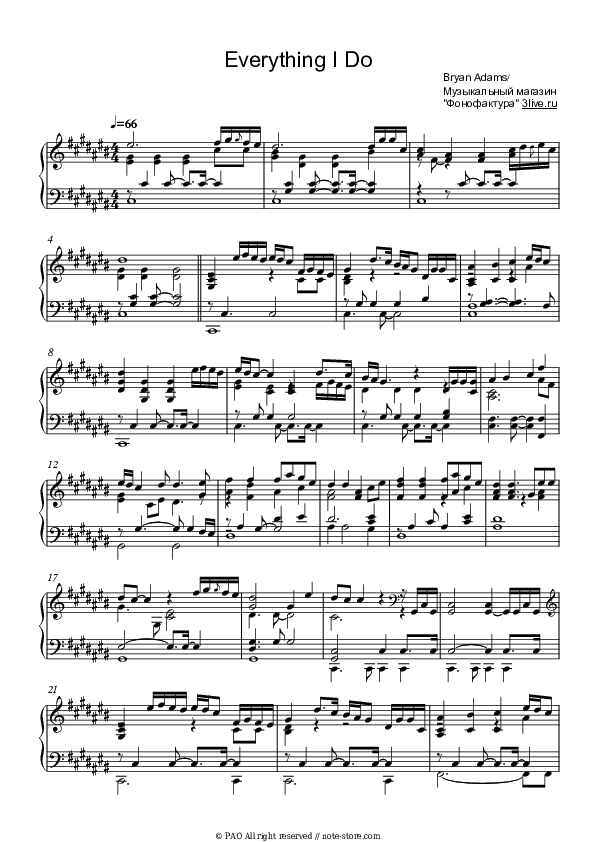 (Everything I Do) I Do It for You - Bryan Guy Adams Piano Sheet Music - Piano.Solo