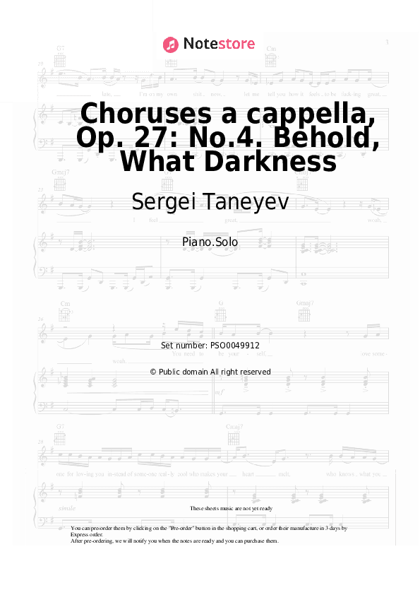 Choruses a cappella, Op. 27: No.4. Behold, What Darkness - Sergei Taneyev Piano Sheet Music - Piano.Solo