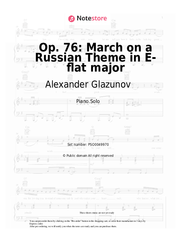 Op. 76: March on a Russian Theme in E-flat major - Alexander Glazunov Piano Sheet Music - Piano.Solo