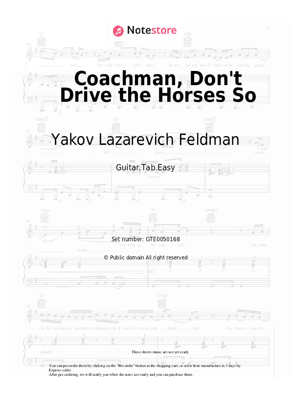 Coachman, Don't Drive the Horses So - Yakov Lazarevich Feldman Tabs Easy - Guitar.Tab.Easy