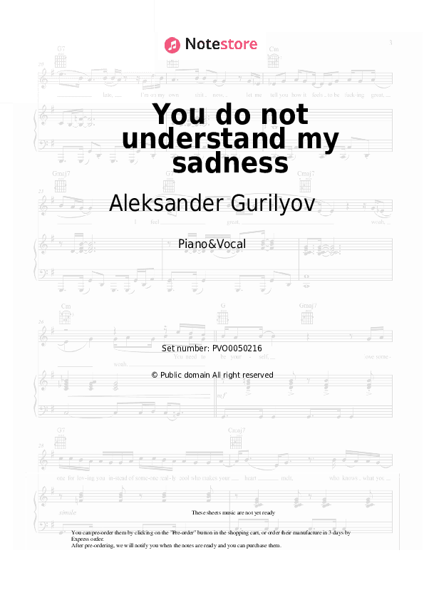 You do not understand my sadness - Aleksander Gurilyov Piano Sheet Music with the Voice part - Piano&Vocal