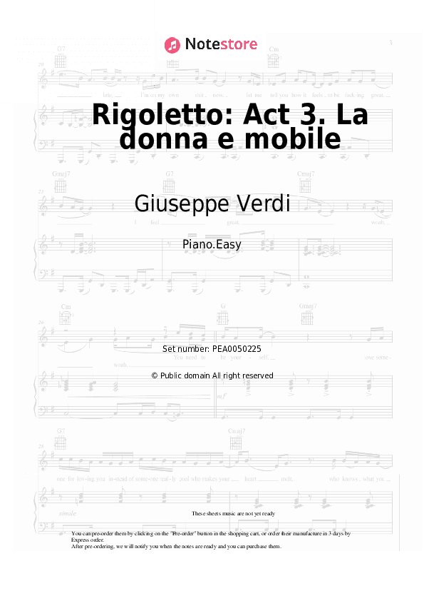 Rigoletto: Act 3. La donna e mobile - Giuseppe Verdi Piano Sheet Music Easy - Piano.Easy