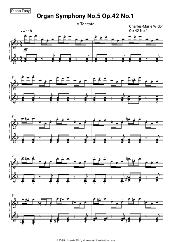 Organ Symphony No.5, Op.42 No.1: V. Toccata - Charles-Marie Widor Piano Sheet Music Easy - Piano.Easy