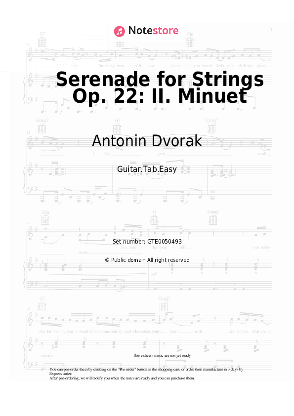 Serenade for Strings Op. 22: II. Minuet - Antonin Dvorak Tabs Easy - Guitar.Tab.Easy