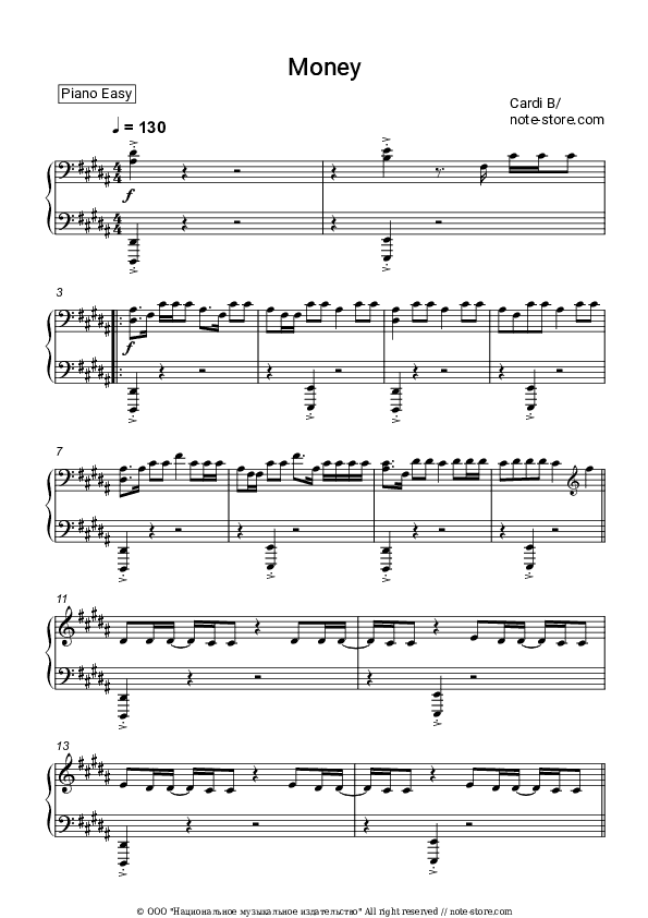Money - Cardi B Piano Sheet Music Easy - Piano.Easy
