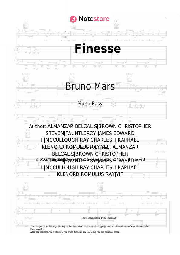 Finesse - Bruno Mars, Cardi B Piano Sheet Music Easy - Piano.Easy