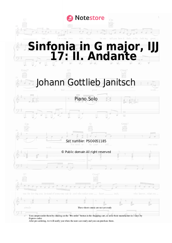 Sinfonia in G major, IJJ 17: II. Andante - Johann Gottlieb Janitsch Piano Sheet Music - Piano.Solo