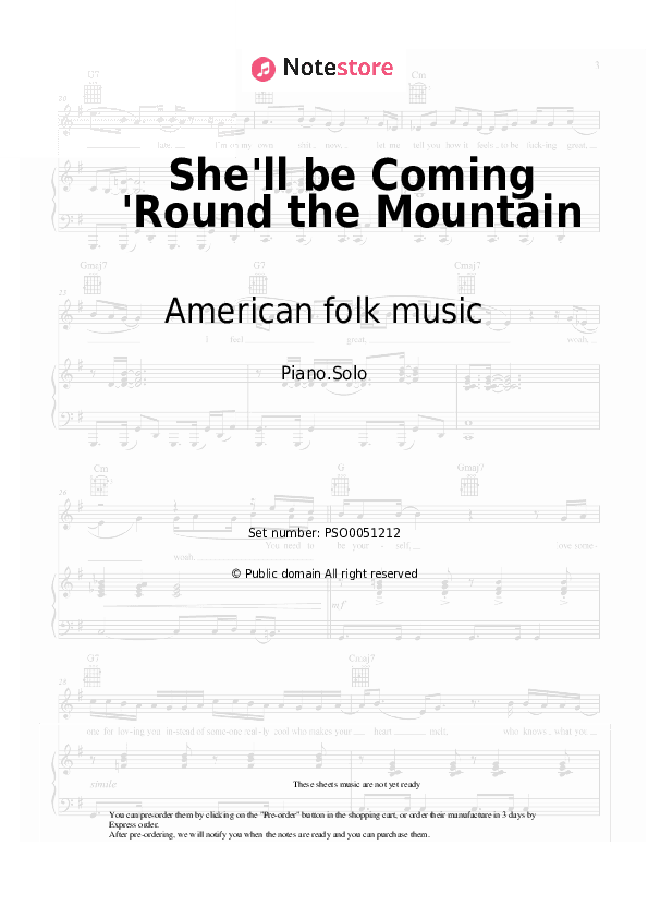 She'll be Coming 'Round the Mountain - American folk music Piano Sheet Music - Piano.Solo