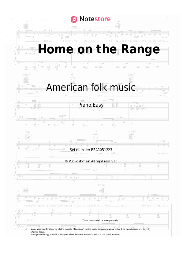 Home on the Range - American folk music, Western music Piano Sheet Music Easy - Piano.Easy