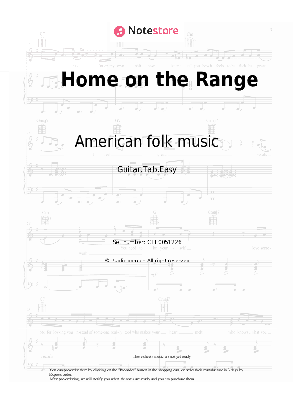 Home on the Range - American folk music, Western music Tabs Easy - Guitar.Tab.Easy