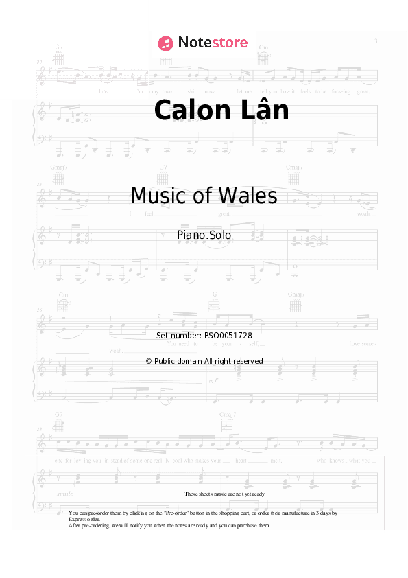 Calon Lân - Music of Wales Piano Sheet Music - Piano.Solo