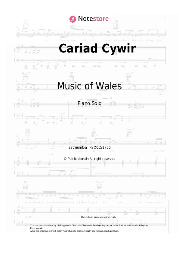 Cariad Cywir - Music of Wales Piano Sheet Music - Piano.Solo