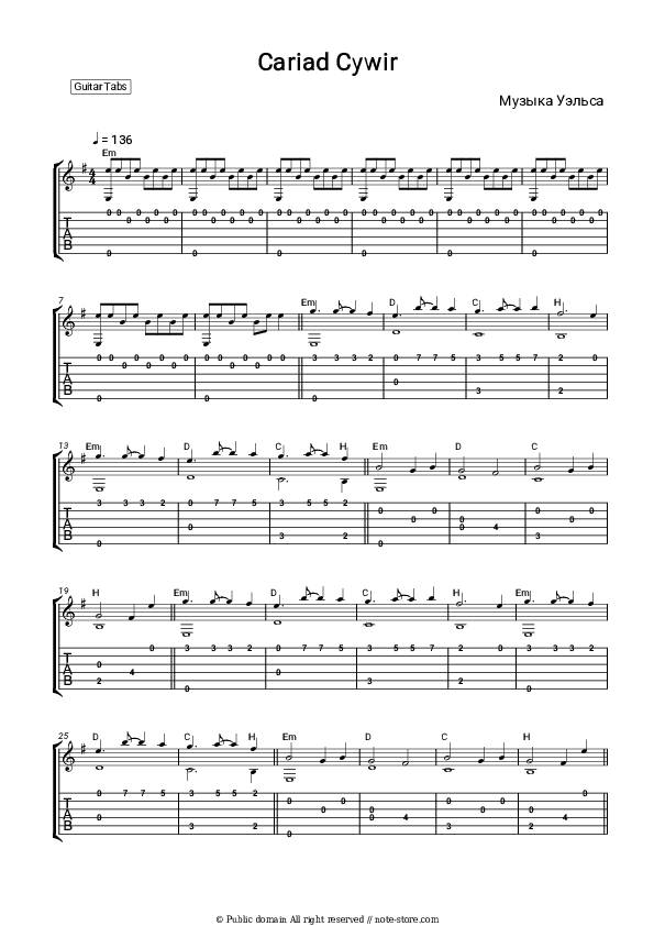 Cariad Cywir - Music of Wales Tabs Easy - Guitar.Tab.Easy