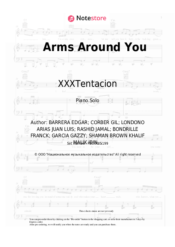 Arms Around You - XXXTentacion, Lil Pump, Maluma, Swae Lee Piano Sheet Music - Piano.Solo