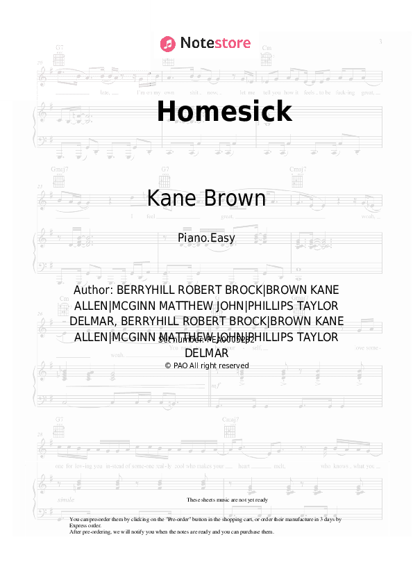 Homesick - Kane Brown Piano Sheet Music Easy - Piano.Easy