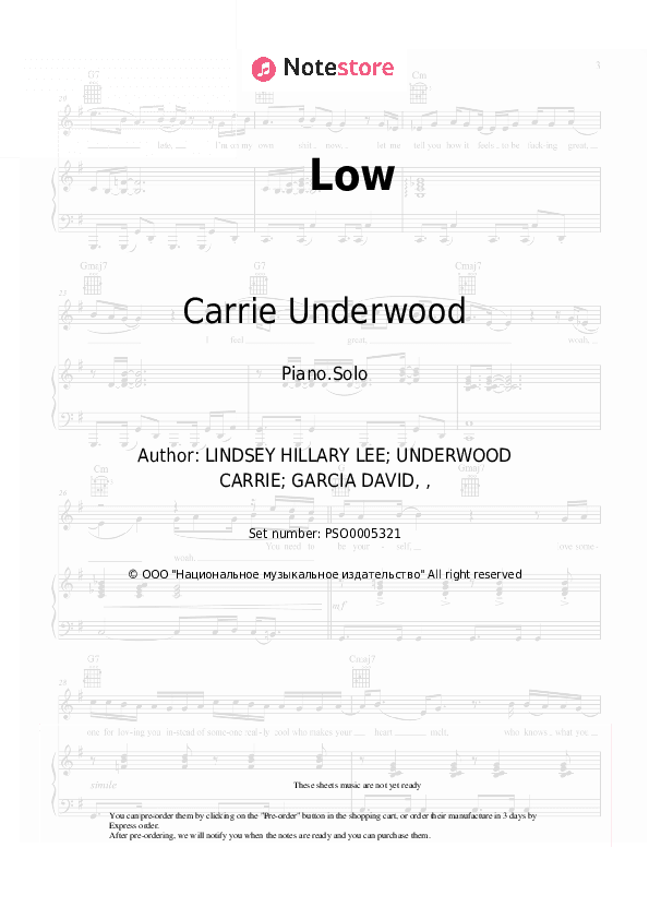 Low - Carrie Underwood Piano Sheet Music - Piano.Solo