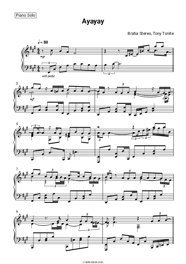 Ayayay - Bratia Stereo, Tony Tonite Piano Sheet Music - Piano.Solo
