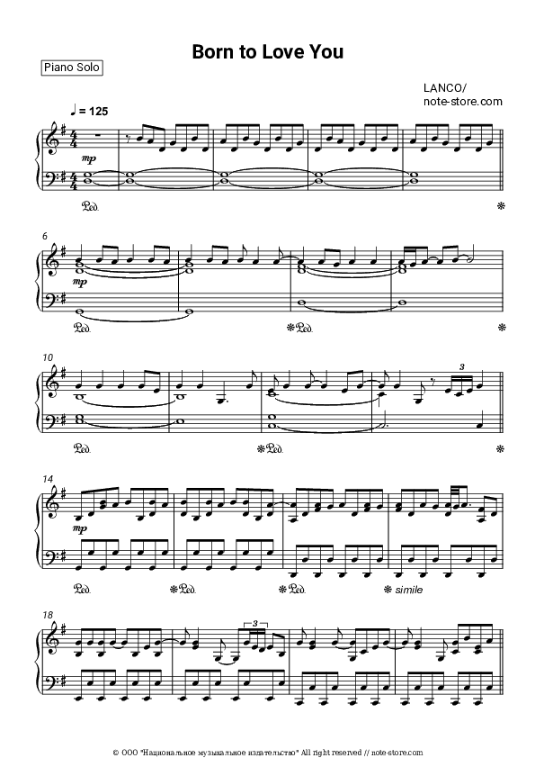 Born to Love You - LANCO Piano Sheet Music - Piano.Solo