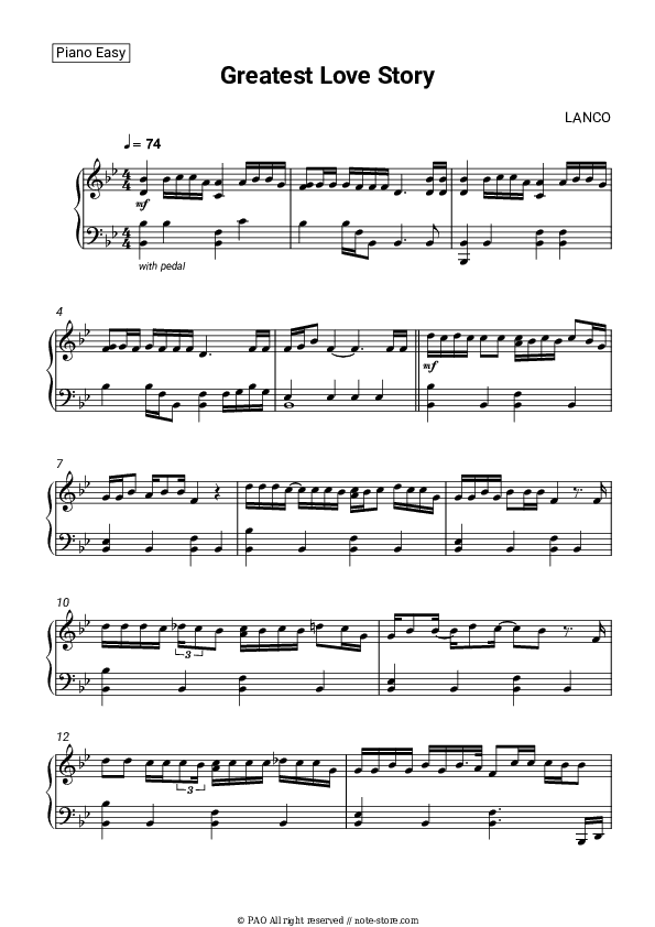 Greatest Love Story - LANCO Piano Sheet Music Easy - Piano.Easy