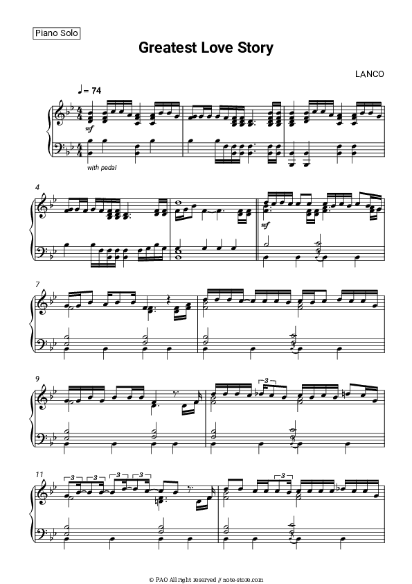 Greatest Love Story - LANCO Piano Sheet Music - Piano.Solo