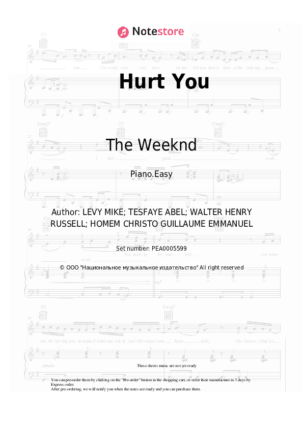 Hurt You - The Weeknd, Gesaffelstein Piano Sheet Music Easy - Piano.Easy