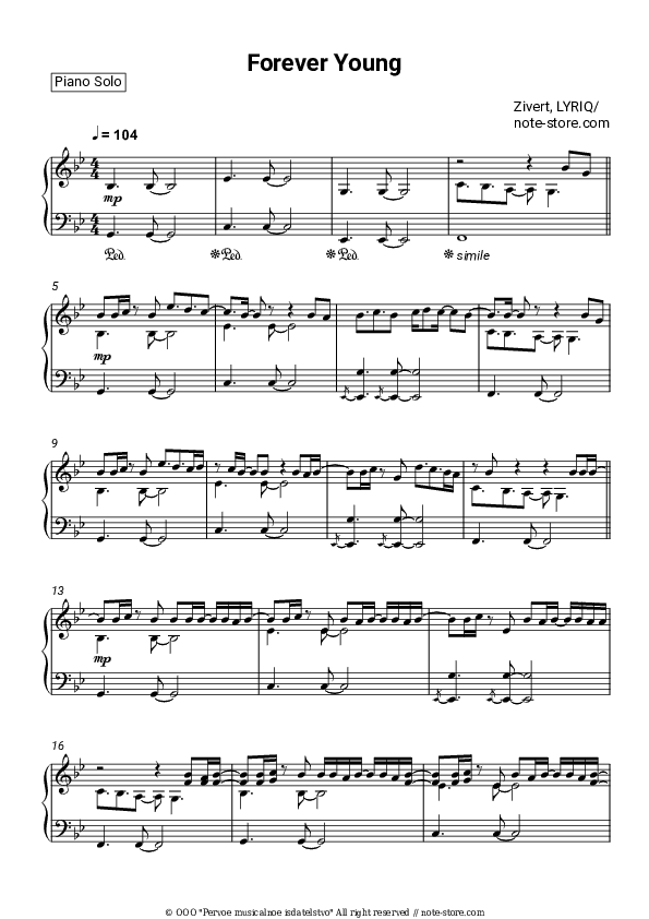 Forever Young - Zivert, LYRIQ Piano Sheet Music - Piano.Solo