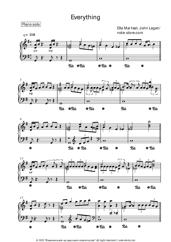 Everything - Ella Mai, John Legend Piano Sheet Music - Piano.Solo