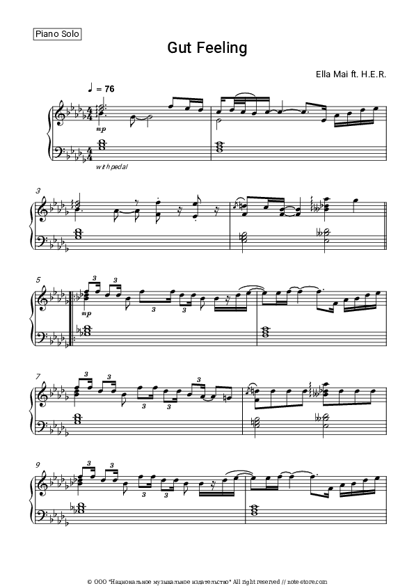 Gut Feeling - Ella Mai, H.E.R. Piano Sheet Music - Piano.Solo